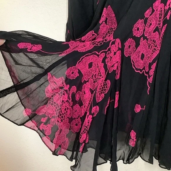 VINTAGE Mesh Y2K Skirt Handkerchief Hem Fairy Grunge Whimsigoth Black Pink 1X - Picture 5 of 11